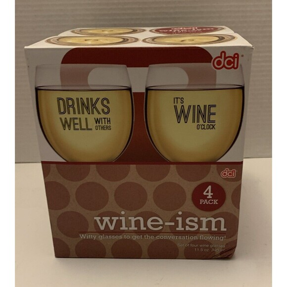 Novelty Themed Wine Glass Set Of 4 - DCI Wine-ism. New In Box - Picture 2 of 7